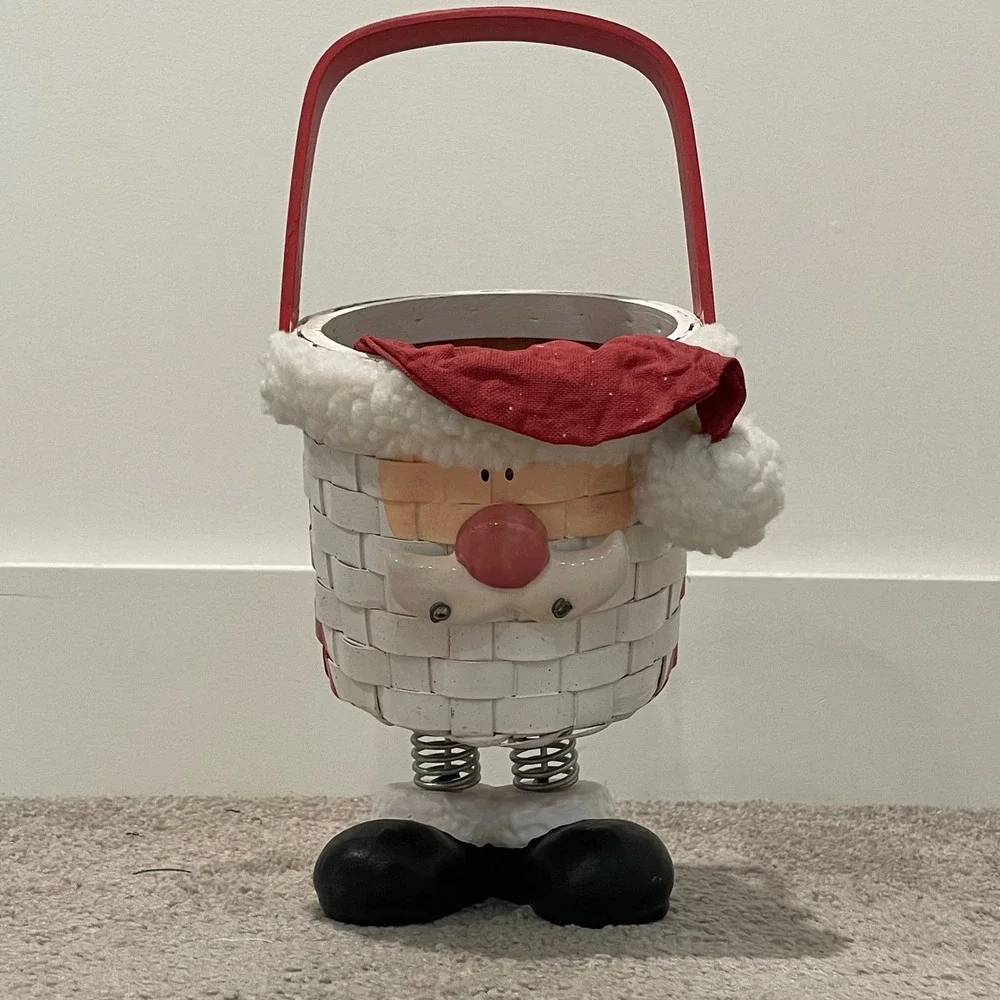 Vintage Christmas‎ Santa Basket with Spring Legs Holiday Candy Treat Decoration